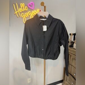 Altar'd State Black Cropped Button-Up Blouse